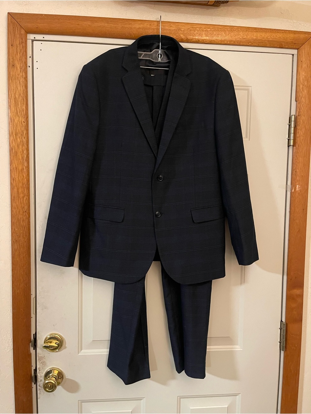 Alain Dupetit Mens 3 Piece Suit 44R 38W Slim Regular Black Plaid Single Breasted